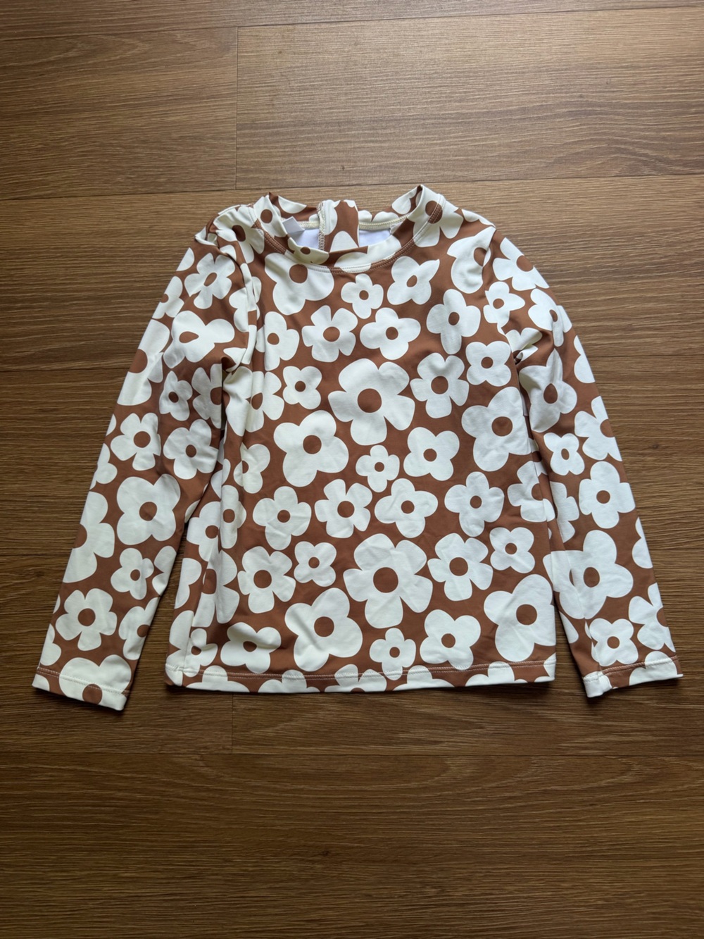 Zara Brown & Cream Floral-Print Swim Top